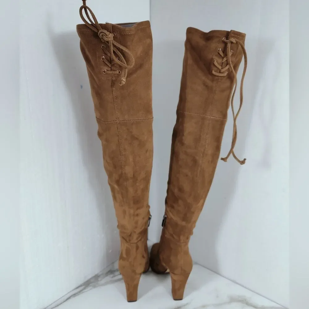 Vince Camuto Tapley Cognac Microsuede Over The Knee Heeled Boots, 7.5